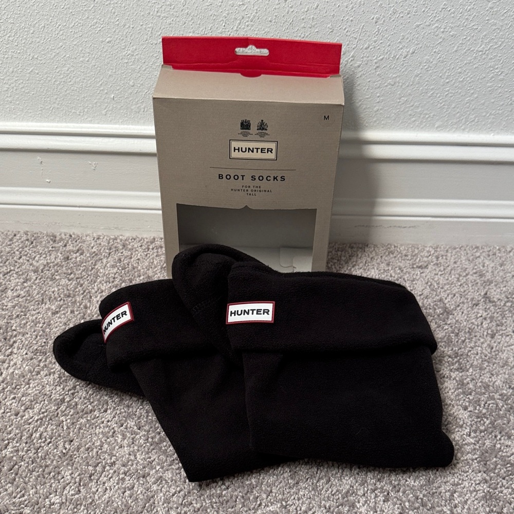Hunter Black Fleece Rain Boot Socks Size Medium Tall